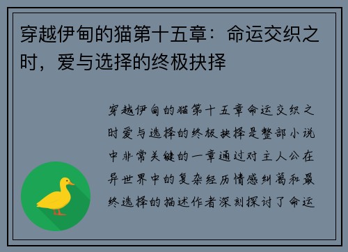 穿越伊甸的猫第十五章：命运交织之时，爱与选择的终极抉择